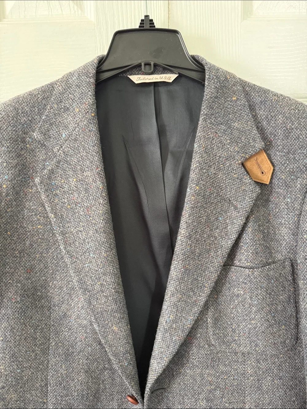 Vintage Stafford Wool Donegal Tweed Blazer Men's Gray Elbow Patches Sz 40S